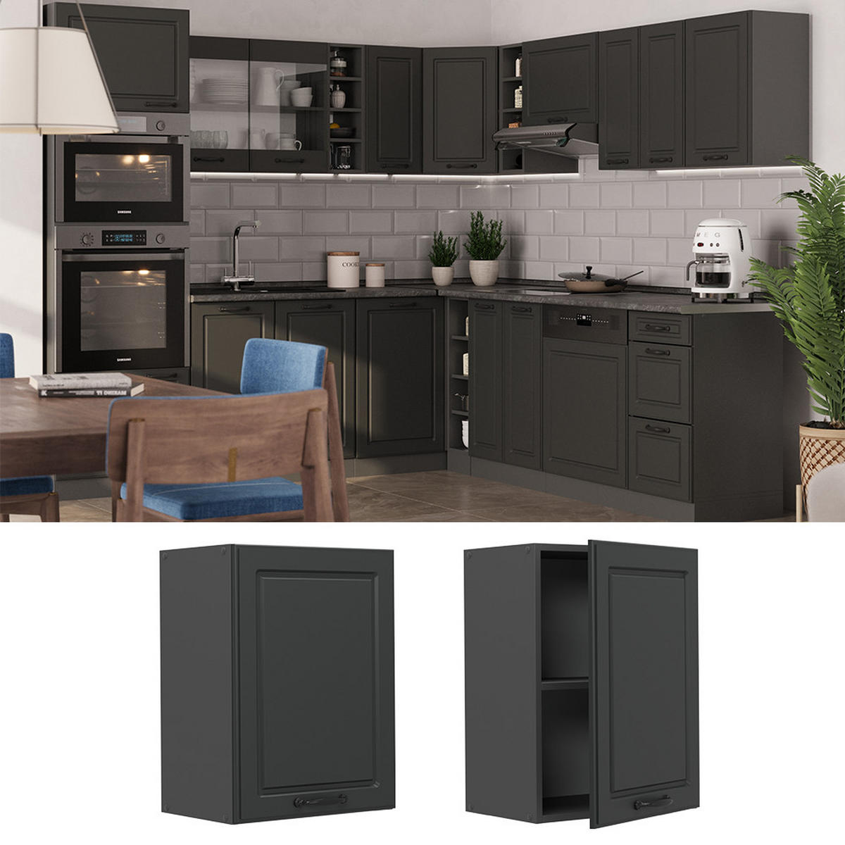 HÄNGESCHRANK R-Line Anthrazit Landhaus 45 cm - Anthrazit, Holzwerkstoff (45/60/31cm) - Vicco