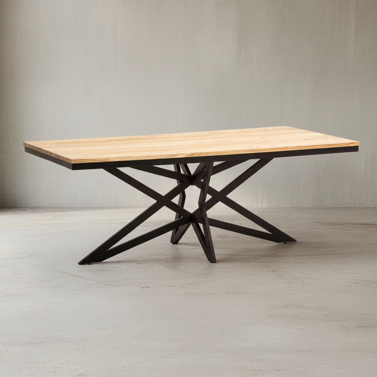 ESSZIMMERTISCH – Akazie Massivholz Metall 200x100x77 cm Sterngestell - Schwarz/Akaziefarben, Holz/Metall (100/200/77cm) - KADIMA DESIGN