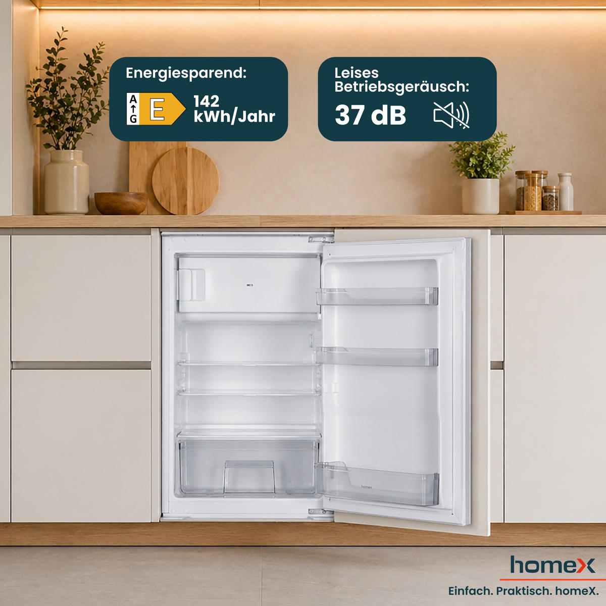 KÜHLSCHRANK Einbau, mit Gefrierfach, 88cm Nische, 118 Liter, Schlepptürtechnik, CFB1181E - Weiß, Glas/Kunststoff (54/89/54cm) - homeX