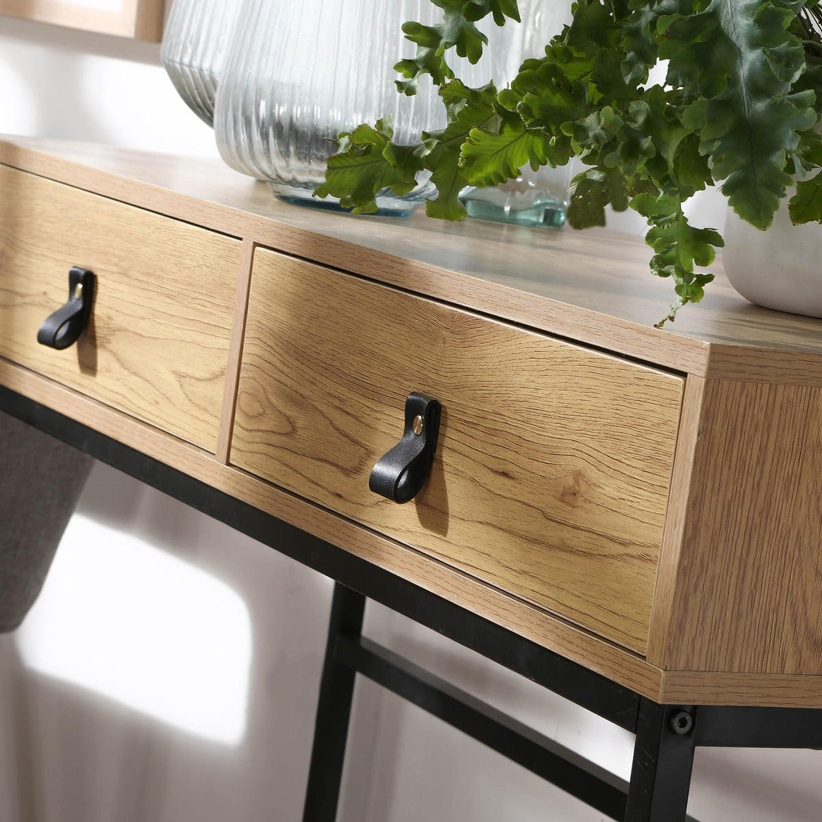 KONSOLE in Eichenoptik mit 2 Schubladen und Metallfüßen L100 cm - JILL - Apfelbaumfarben, Holzwerkstoff (100.3/35.3/80.5cm) - Calicosy