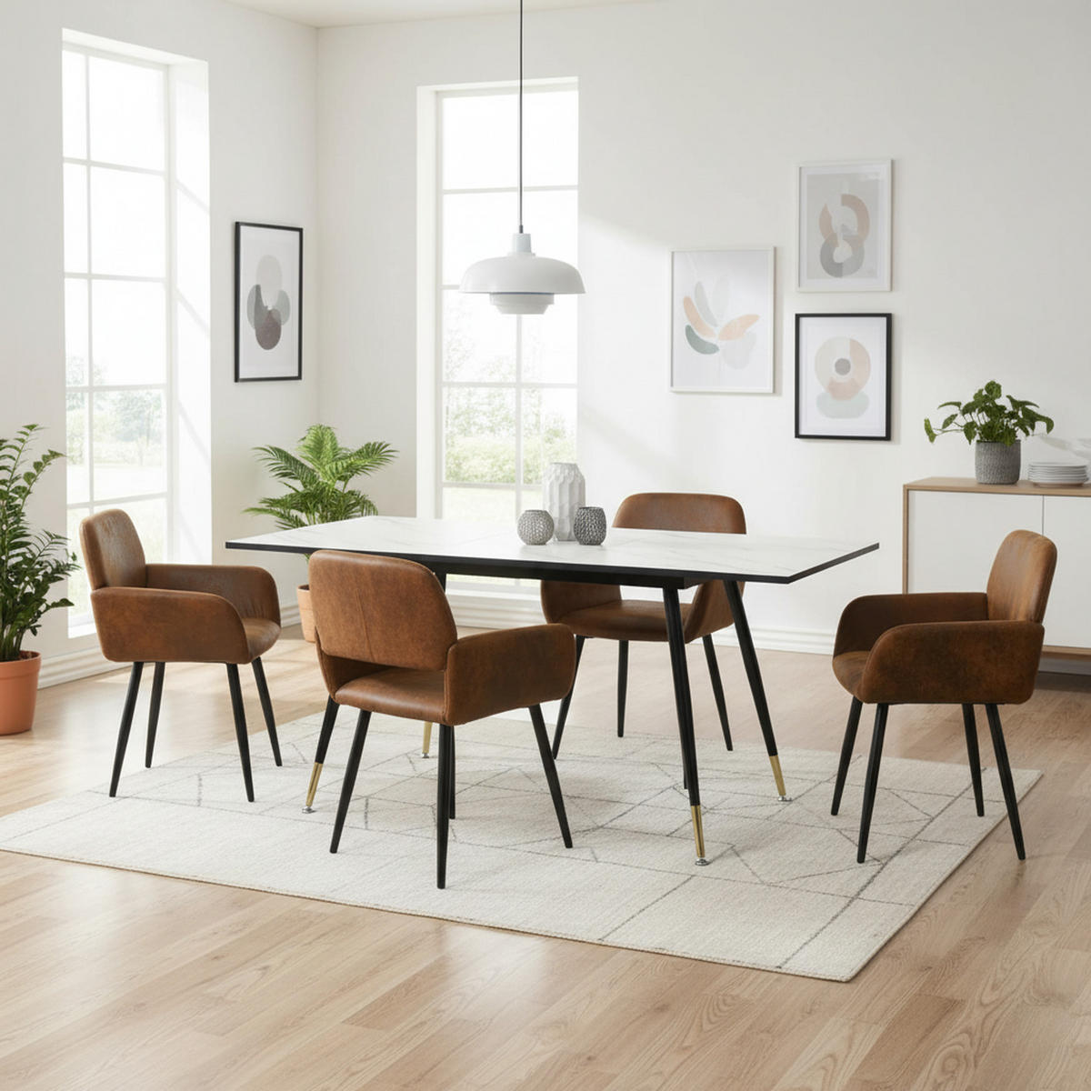 ESSTISCH SET mit ausziehbarem Tisch und 4 bequemen Stühlen - Braun, Holzwerkstoff/Metall (80/75/160cm) - Urban Meuble