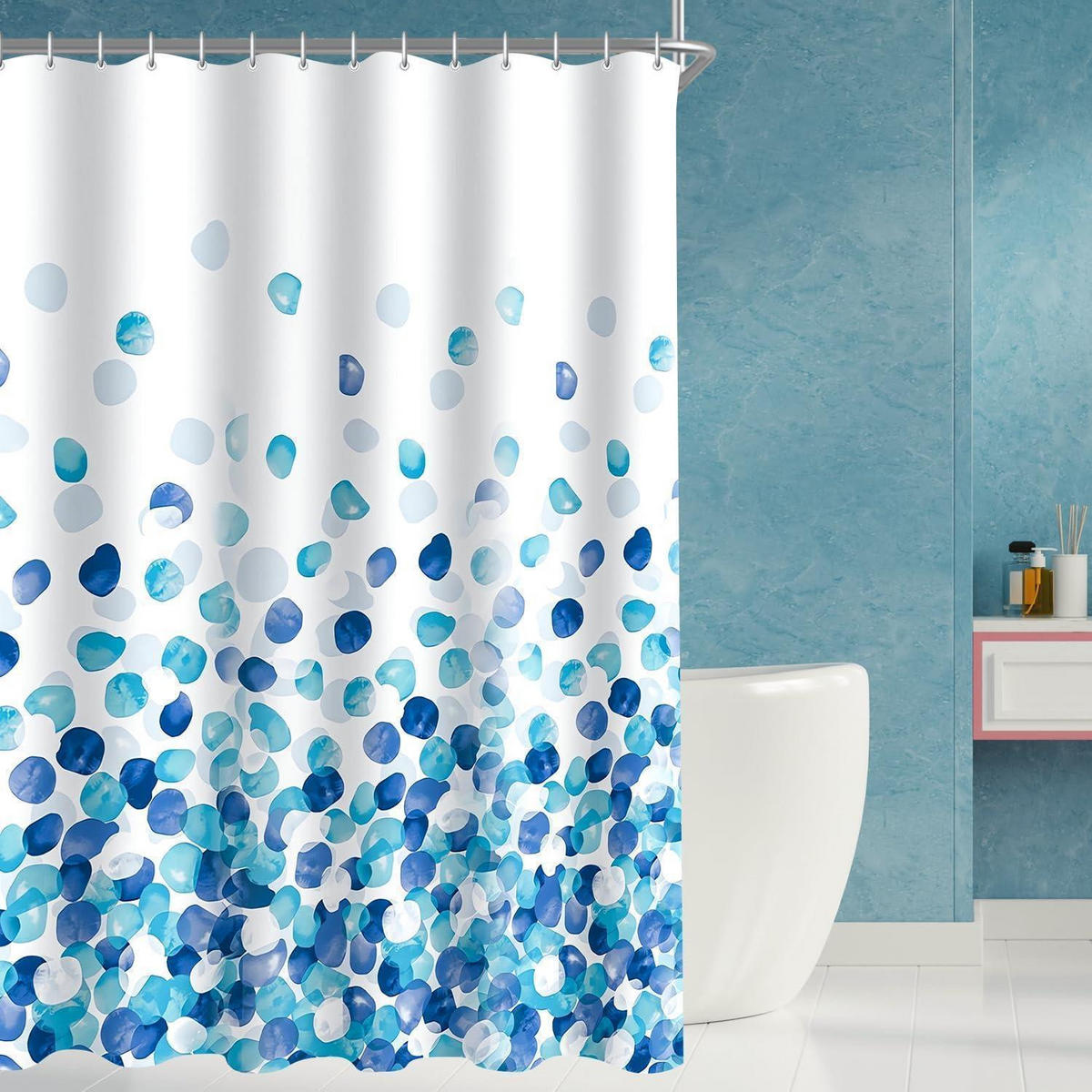 DUSCHVORHANG Blaue Blütenblätter 80 x 180 cm - Multicolor, Textil (80/180cm)