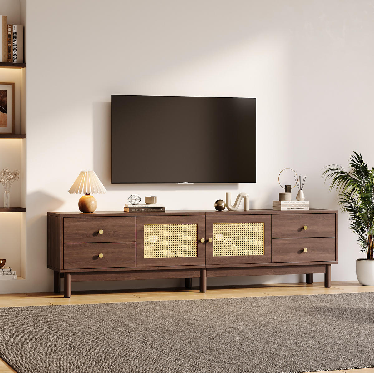 TV-SCHRANK mit Rattantüren und 4 Schubladen 180 cm Holzoptik Braun - Braun, Holzwerkstoff (35/44/180cm) - Beauniv