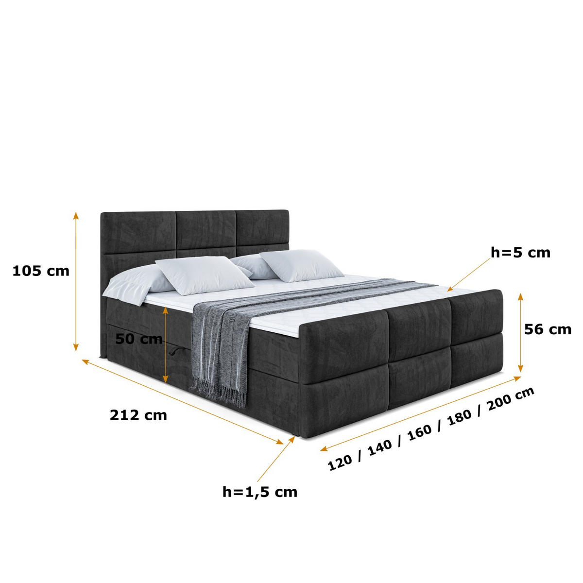 AMERICKÁ postel OHIO-Z – 200 x 200 cm – H4 – černá - černá, kompozitní dřevo (200/200cm) - ALTDECOR
