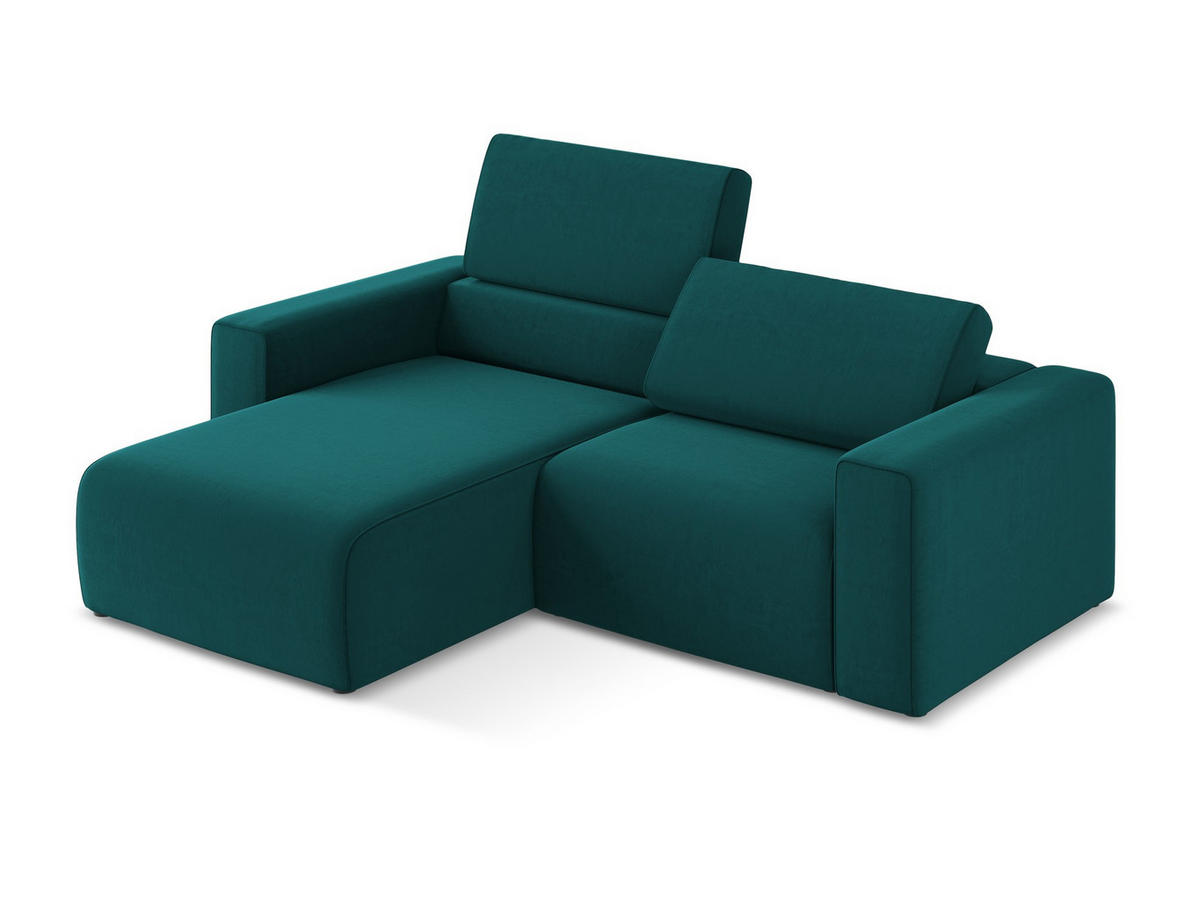 ECKSOFA Links Samt Stoff Blau - Blau/Petrol, Kunststoff/Textil (167/224cm) - Makamii