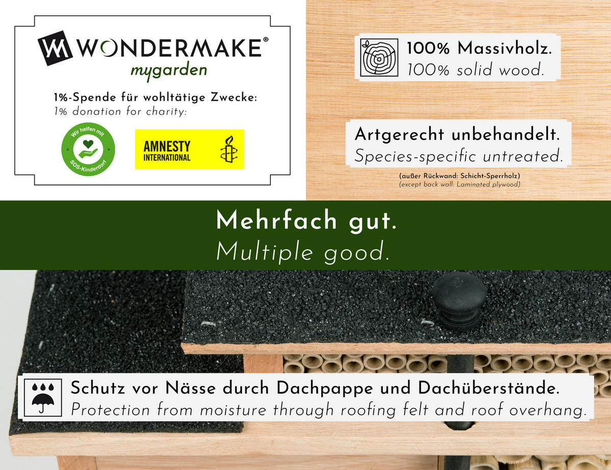 INSEKTENHOTEL aus Holz mit 7 Zimmern, hängend - Braun, Holz (48/27/10.5cm) - WONDERMAKE