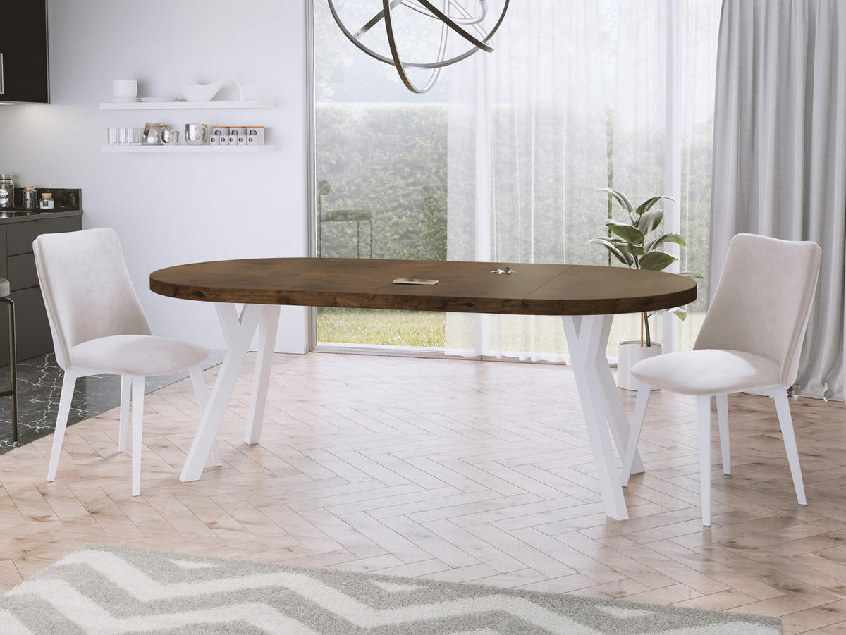 ESSTISCH Twixy runder ausziehbarer, Lefkas Eiche 90-170/90/76 cm - Alteiche/Weiß, Holz/Holzwerkstoff (90/90/76cm) - WFL GROUP