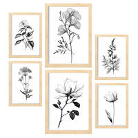 POSTER Set Mit 6 Üppige Blumen Natur Und Botanikdrucke Mit Blumenmotiven In Klassischem Schwarz Und Weiß A3 & A4 Rahmen Aus Hellem Holz - Beige, Papier (29/3cm) - Nacnic