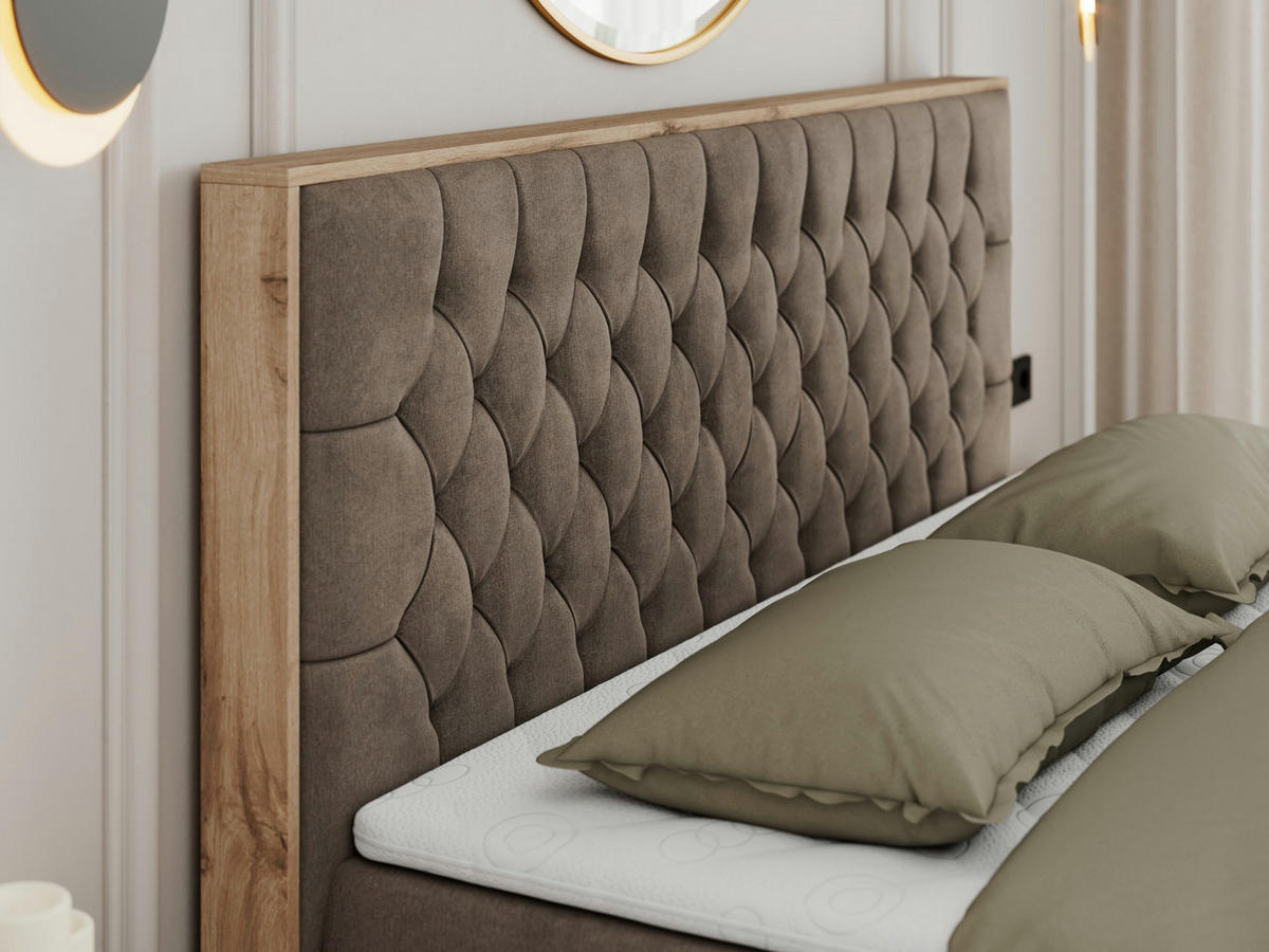 BOXBETT AMORE 180/200 Braun Velvet - H3 - Braun, Holz/Textil (180/200cm) - MKS