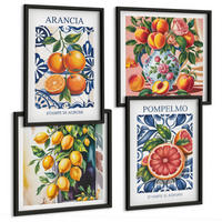 BILDER SET 4er Set - 50x50 cm & 40x60 cm Schwarzer Rahmen - Italienische Zitrus-Modeplakate - Schwarz, Kunststoff (50/50cm) - TULUP