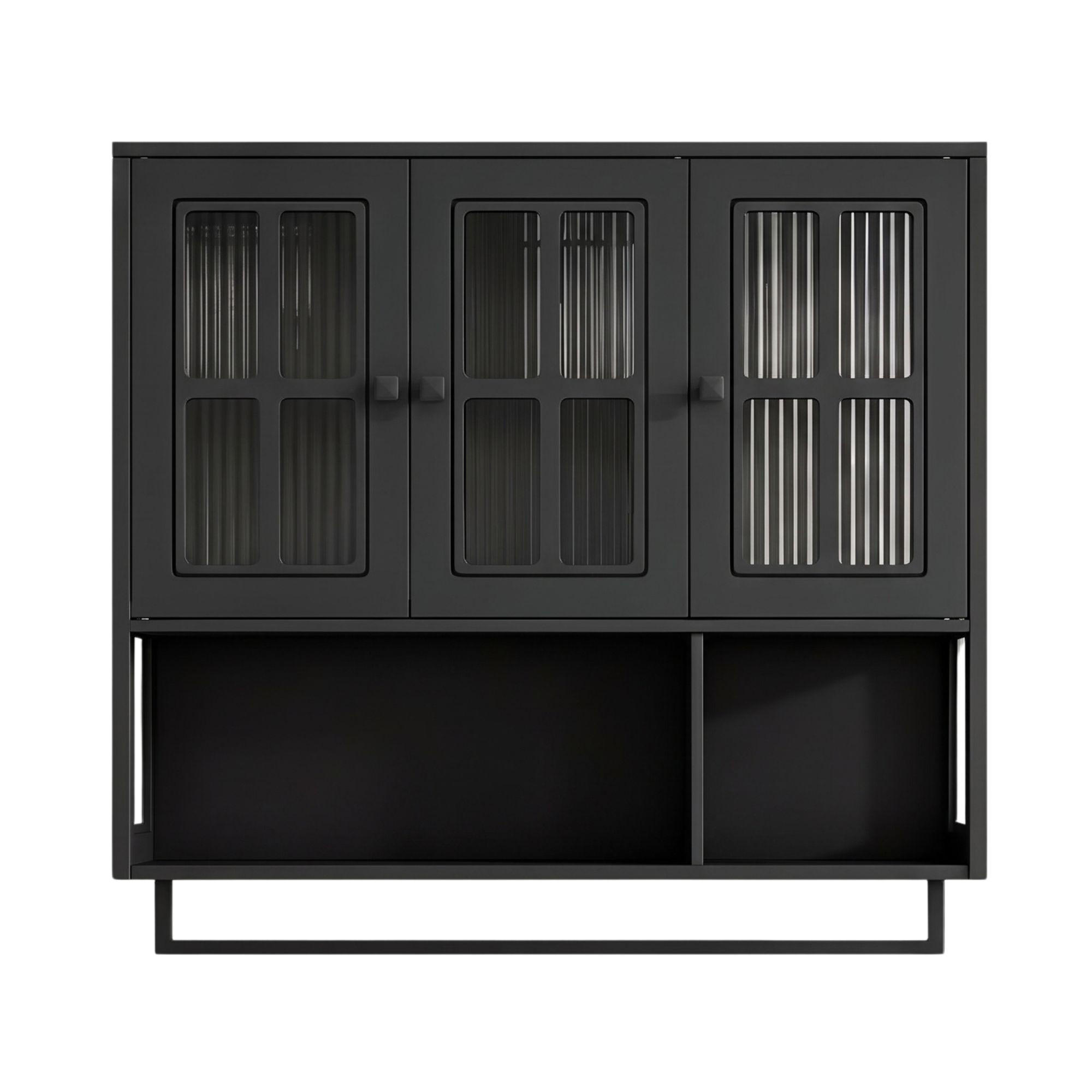MEDIZINSCHRANK Schwarz mit 3 Türen, Glasfront & Handtuchhalter - Schwarz, Holzwerkstoff (88/82.5/26cm) - Urban Meuble