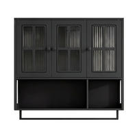 MEDIZINSCHRANK Schwarz mit 3 Türen, Glasfront & Handtuchhalter - Schwarz, Holzwerkstoff (88/82.5/26cm) - Urban Meuble