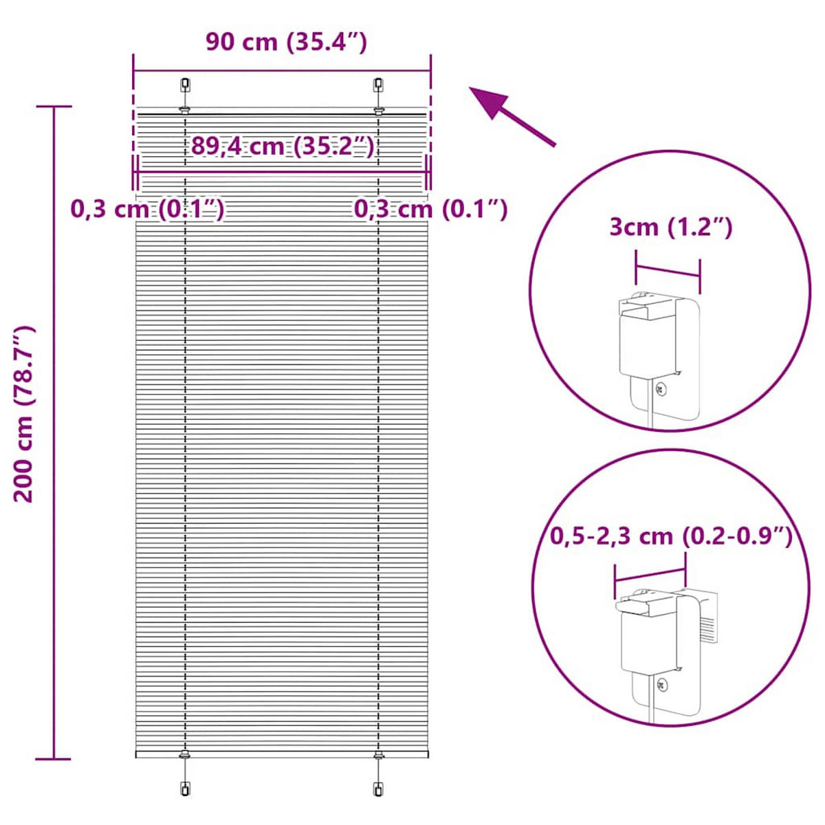 PLISSEE 90/200 cm Stoffbreite 89,4 cm aus Polyester Weiß - Weiß, Textil (90/200cm) - vidaXL