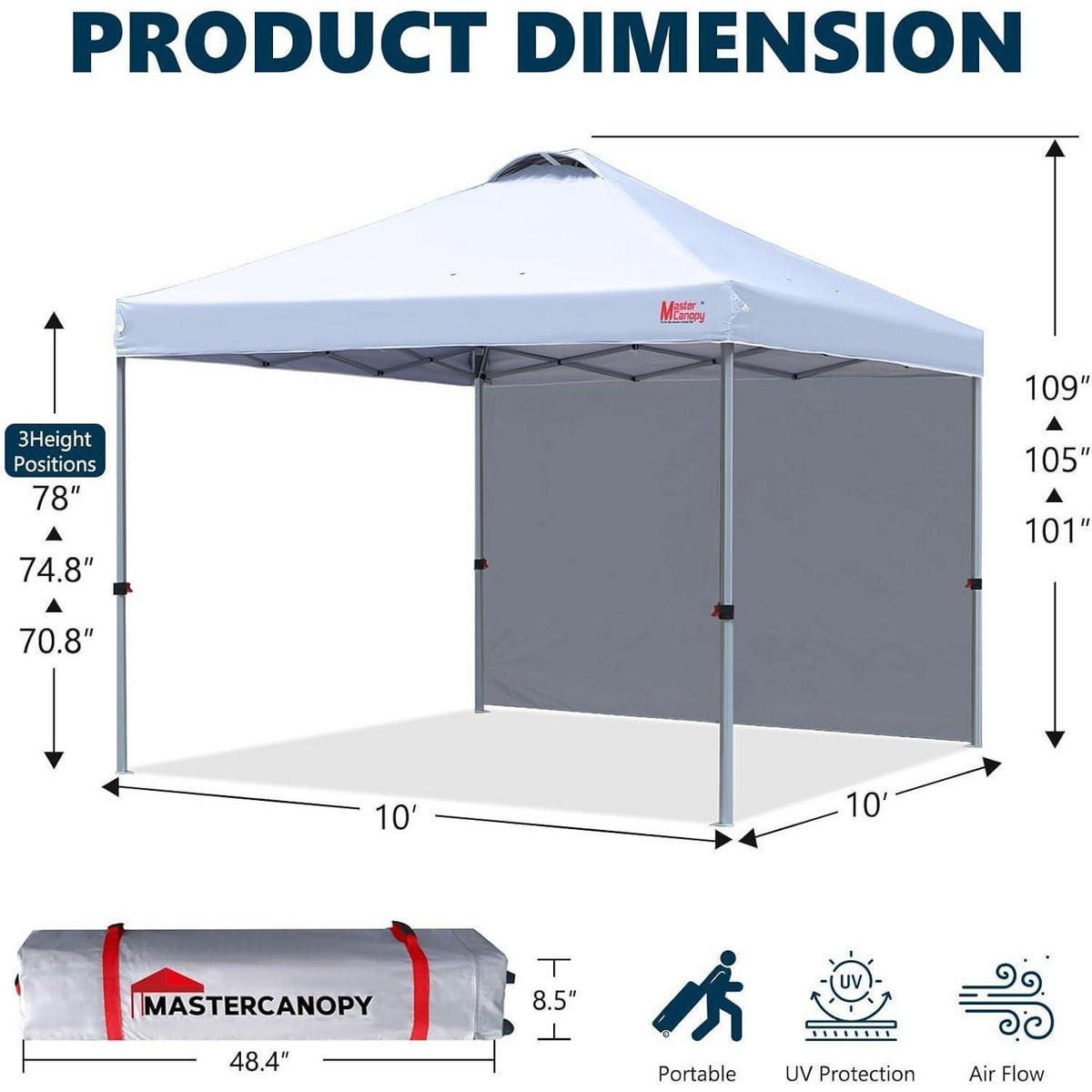 FALTPAVILLON 3 x 3 m mit Seitenwand Weiß - Weiß, Textil (304.8/266.7/304.8cm)