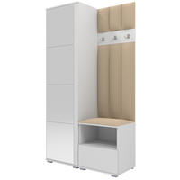 GEPOLSTERT Garderoben-Set Nela I LUX (Spiegel – Farbe Weiß + Stoff Trinity 04) - Beige/Silberfarben, Holz/Holzwerkstoff (100/187/40cm) - Ravio