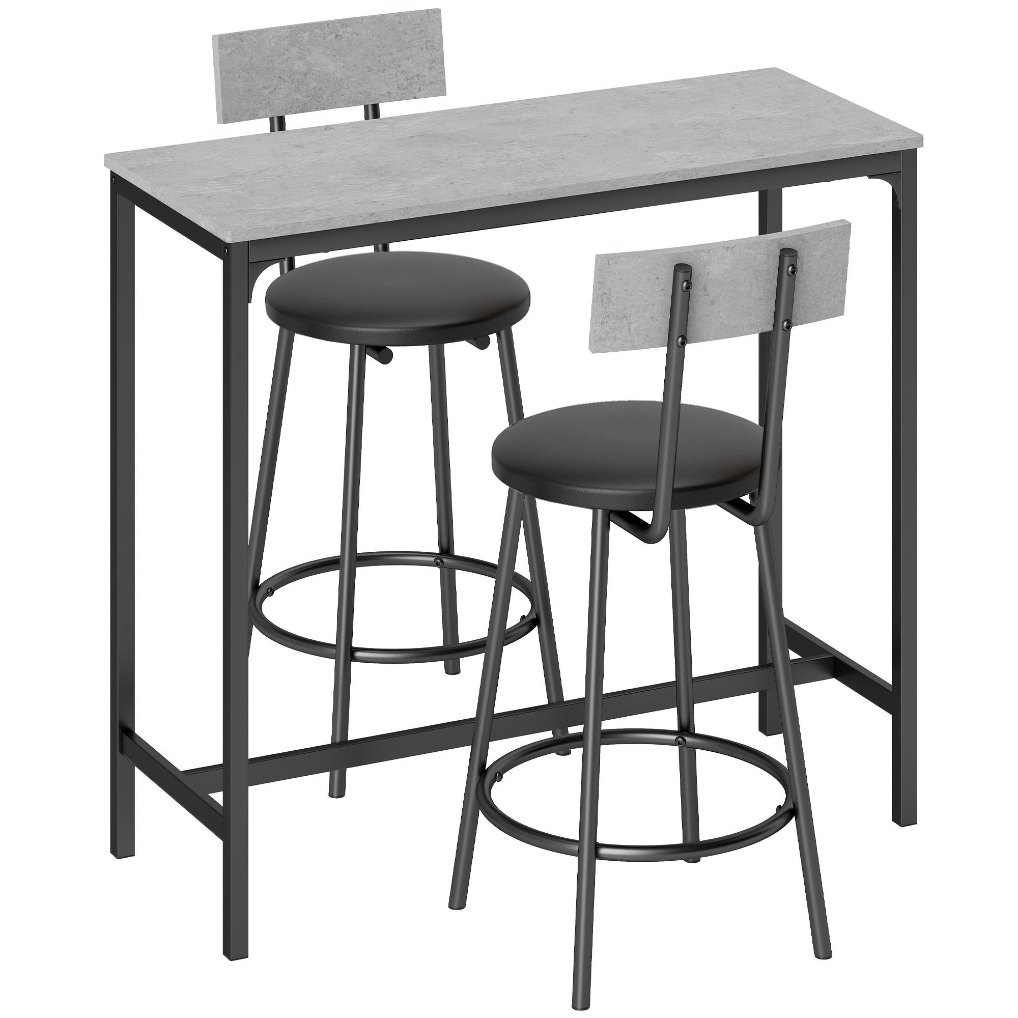 BARTISCH-MIT-BARHOCKER-SET 3er Set MDF Stahl Grau - Grau, Metall (40/90.5/100cm) - HOMCOM