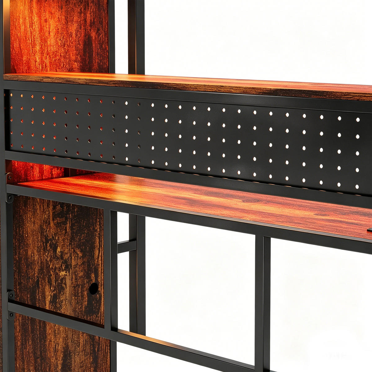 HOCHBETT 90/200 mit LED-Beleuchtung, Schreibtisch und Kleiderschrank in Schwarz - Schwarz, Holz/Holzwerkstoff (90/200cm) - EVRYAE
