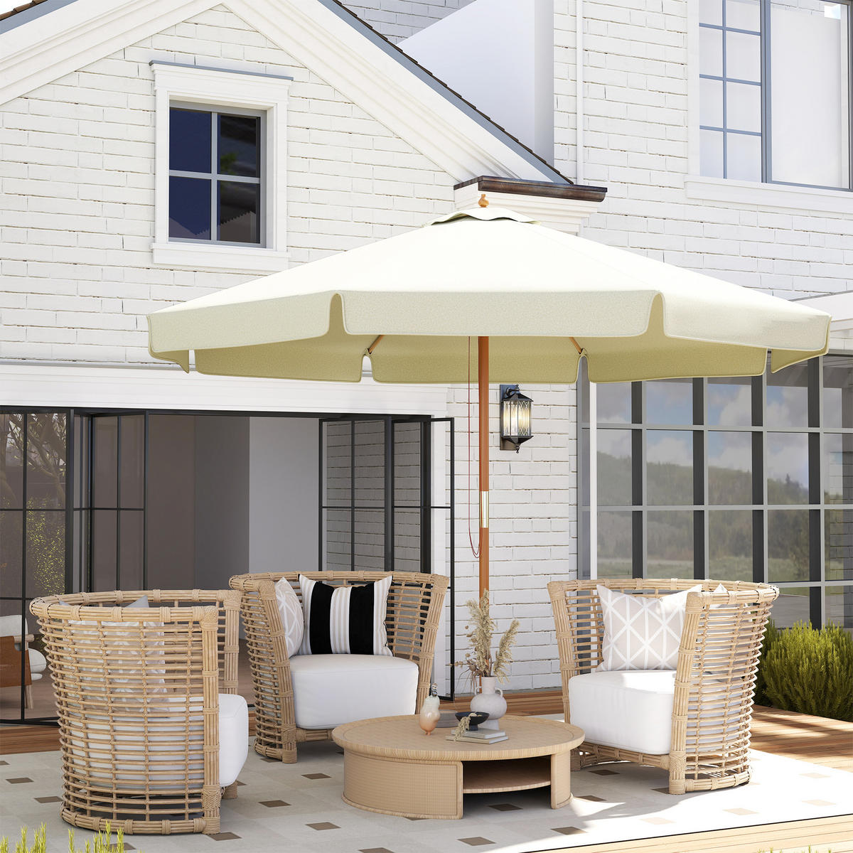 SONNENSCHIRM DE-11419 rund, Bambus, Ø 3 m Beige - Beige, Holzwerkstoff (325/325cm) - ComfortXL