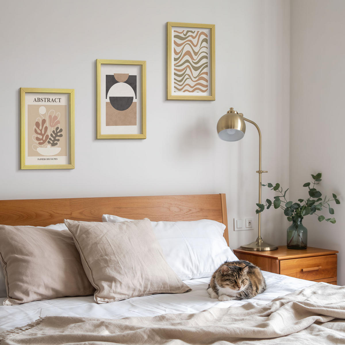 BILDER SET 3er Set - 20x30 cm Goldrahmen - Abstrakte Formenmuster - Goldfarben, Kunststoff (20/30cm) - TULUP