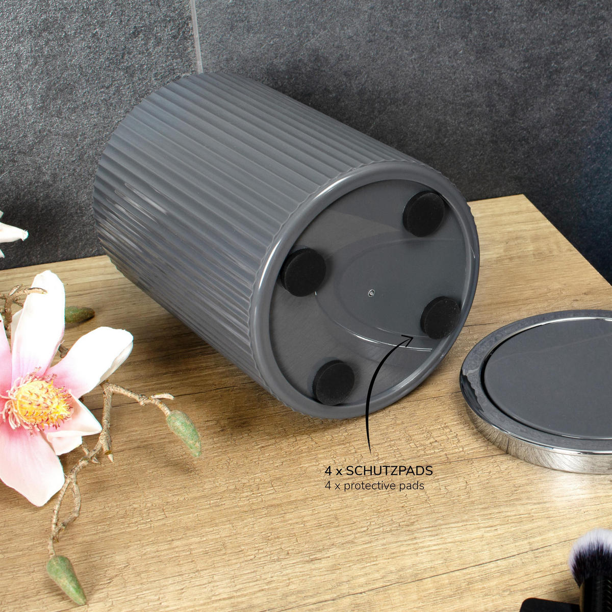 KOSMETIKEIMER 2er-Set, GAVELLO grau, Kunststoff - Grau, Kunststoff (12.5/16/12.5cm) - bremermann