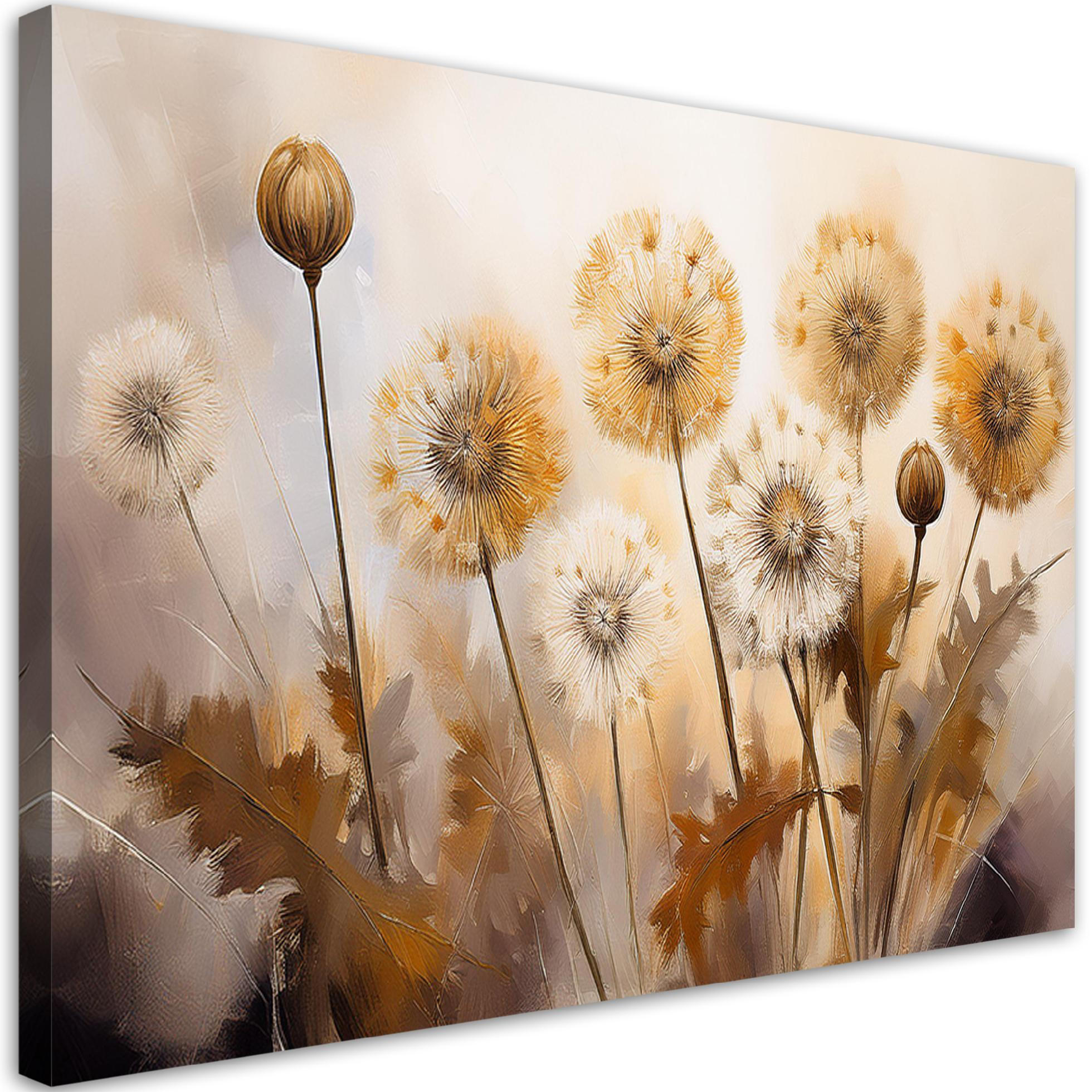 WANDBILD löwenzahn pflanzt blumen auf beigem hintergrund - Beige, Textil (60/40cm) - Feeby