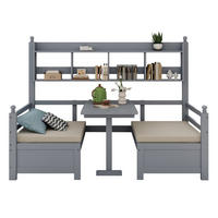 SITZBANK‑SET mit Tisch und integriertem Bücherregal 90/200 cm grau Holz - Grau, Holz (205/150.6/95cm) - OKWISH
