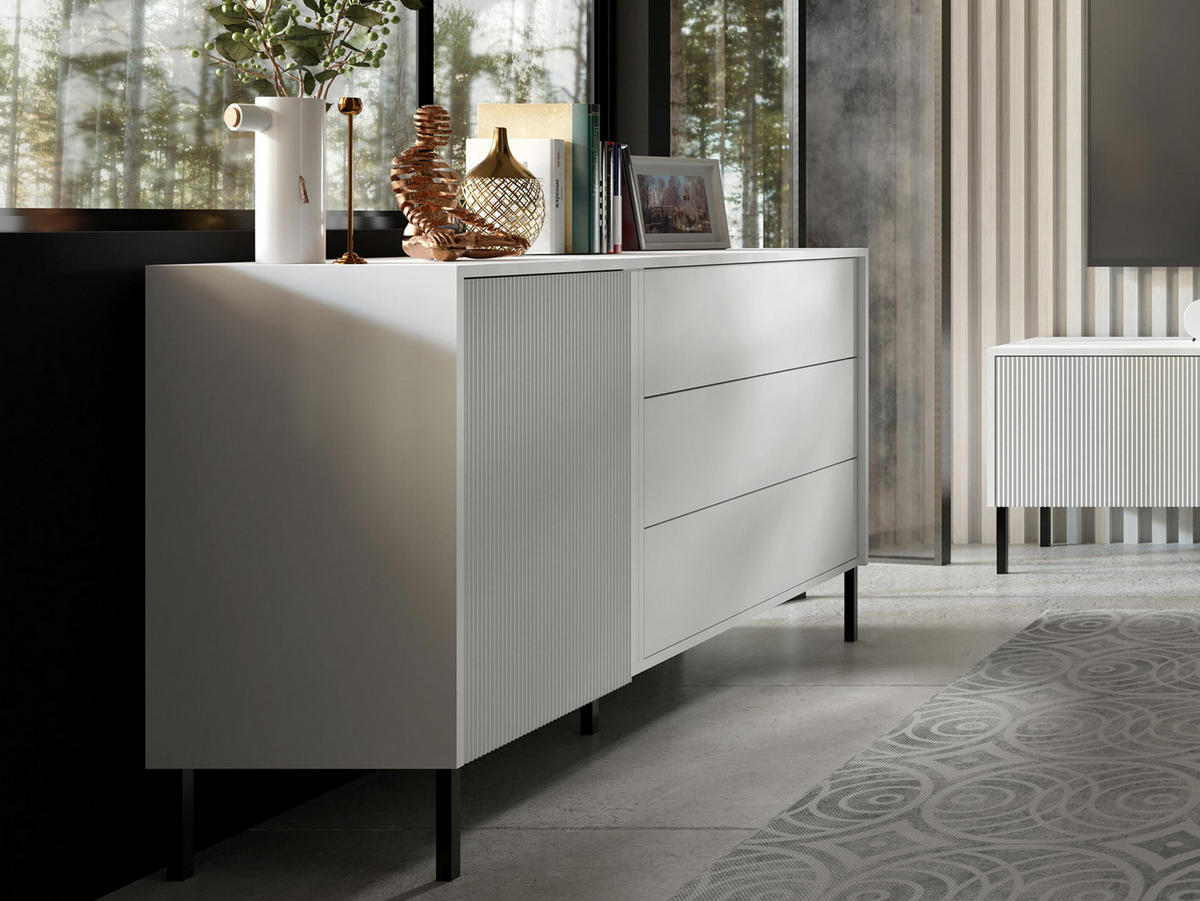 SIDEBOARD Mia 03 - Schwarz/Weiß, Holzwerkstoff/Metall (145/80/41cm) - MIRJAN24