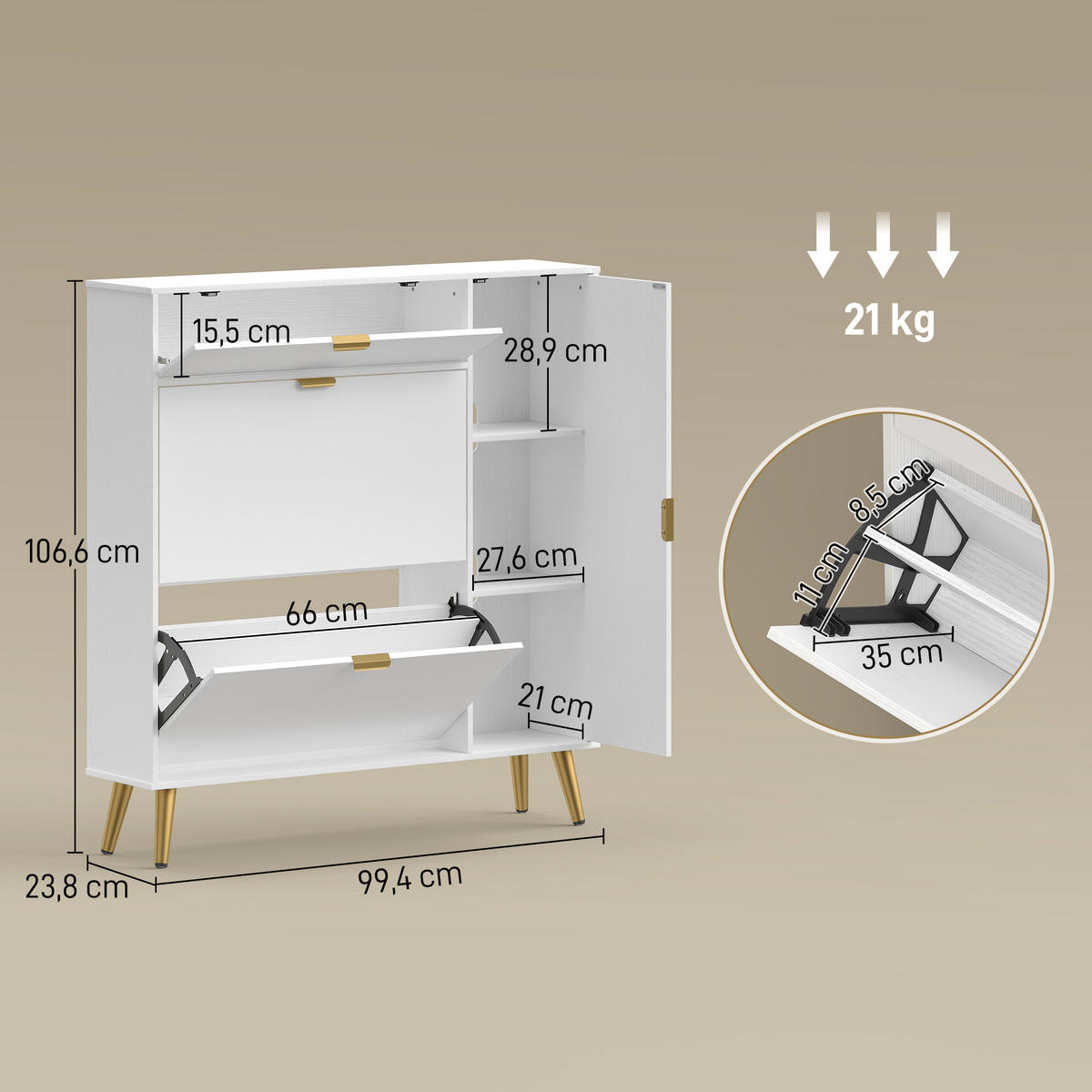 SCHUHSCHRANK Weiß MDF klappbar mit Fächern 1 Stück - Weiß, Holzwerkstoff (99.4/106.6/23.8cm) - PANGIVO