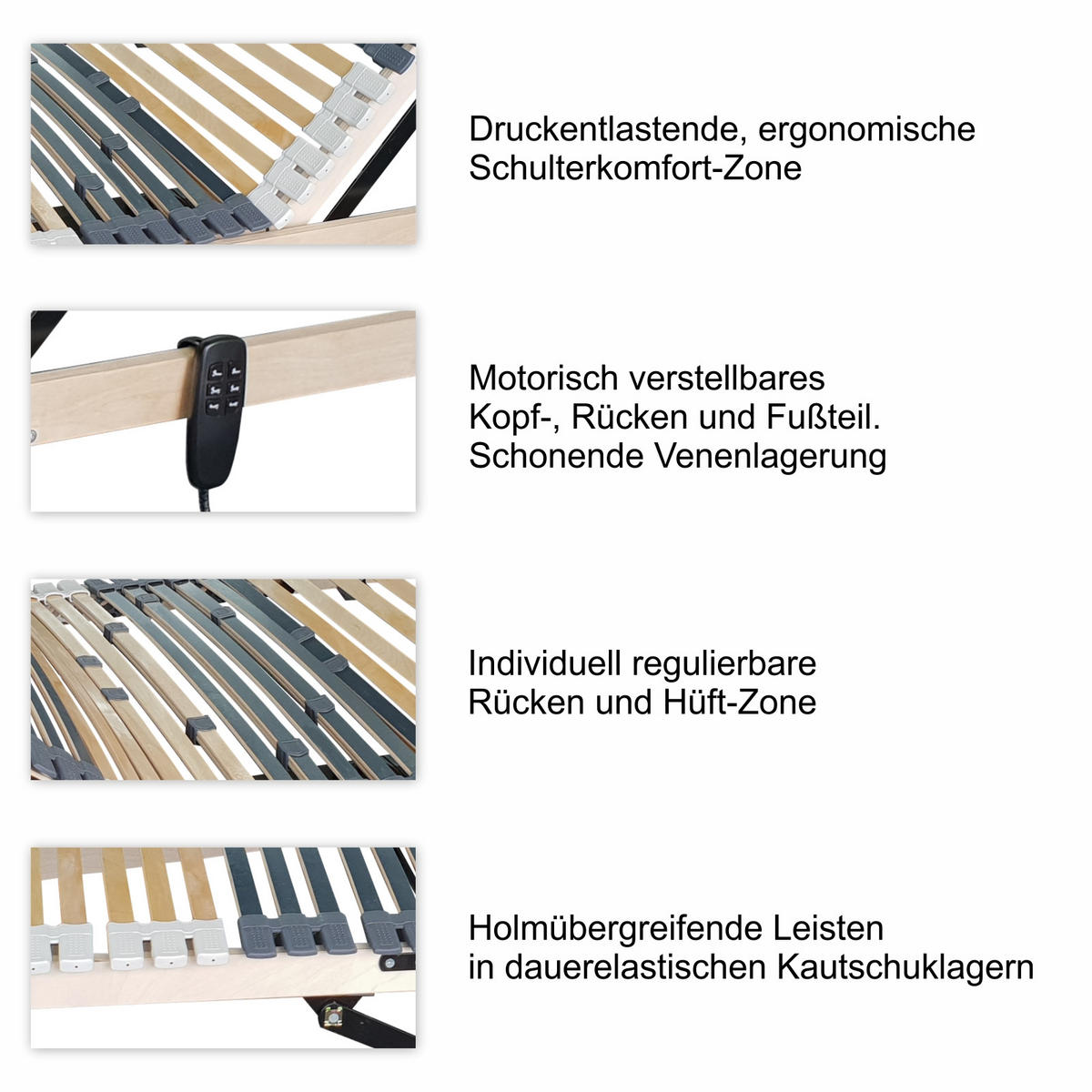 ELEKTRISCHER 42-Leisten-Lattenrost 140 x 200 cm 8,5 cm Hoch 7 Zonen Notabsenkung - Buchefarben/Naturfarben, Holz (140/200cm) - Matratzen Perfekt