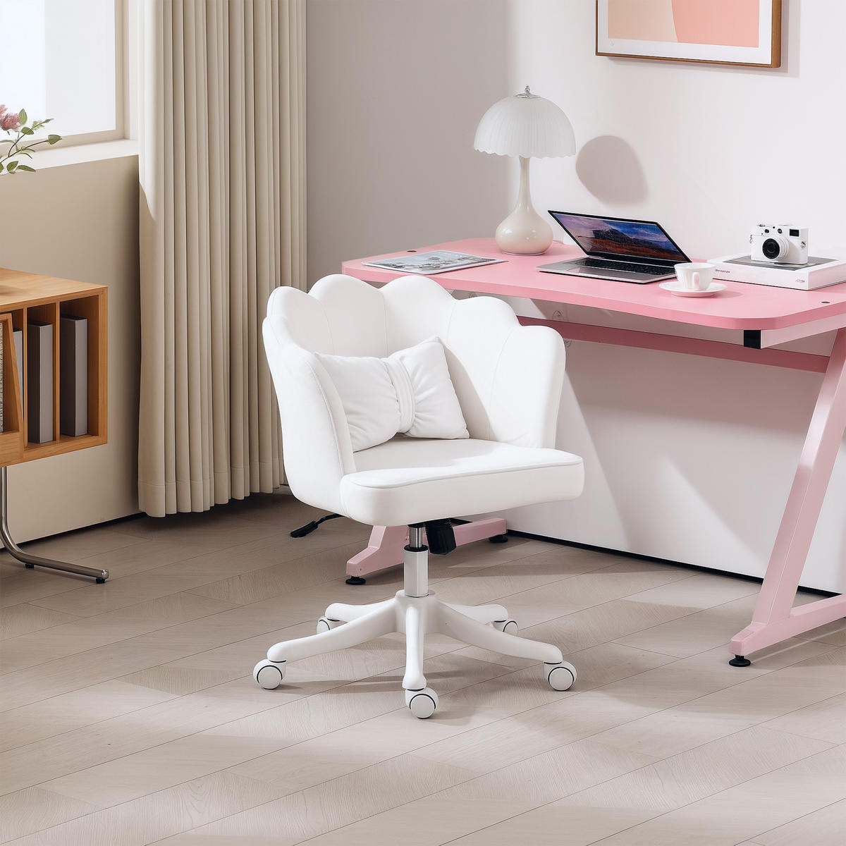 BÜROSTUHL Schreibtischstuhl mit Armlehne, Wippfunktion für Schlafzimmer, Weiß - Weiß, Kunststoff (62/88/66cm) - HOMCOM