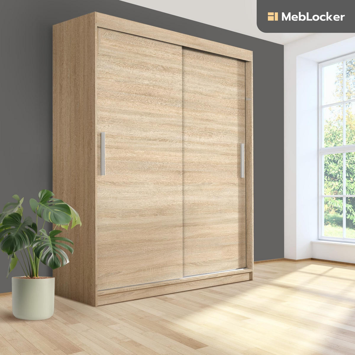 SCHIEBETÜRENSCHRANK180X59X215.5 cm Sonoma - Sonoma Eiche, Holzwerkstoff (215.5/180/59cm) - MebLocker