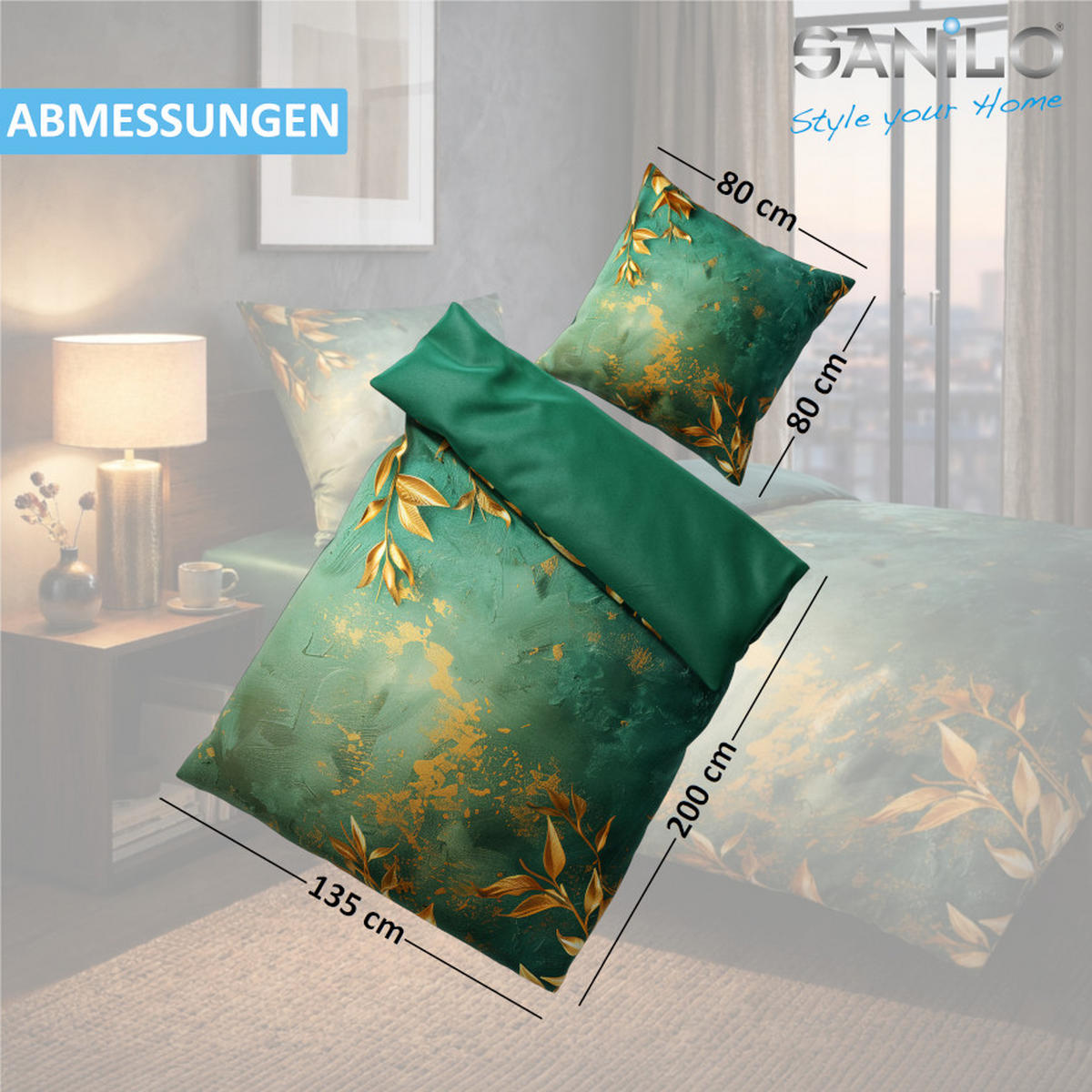 BETTWÄSCHE 2-teilig Greego - Grün, Naturmaterialien (135/200cm) - Sanilo