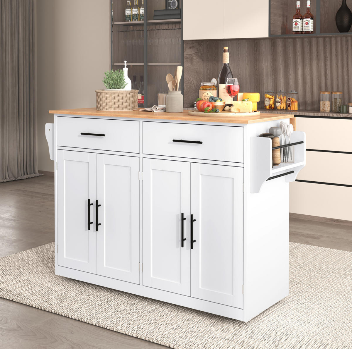 SERVIERWAGEN mit Klapptischplatte 120 x 46/70 x 91,5 cm White - Weiß, Holz (71/91.5/120cm) - Beauniv