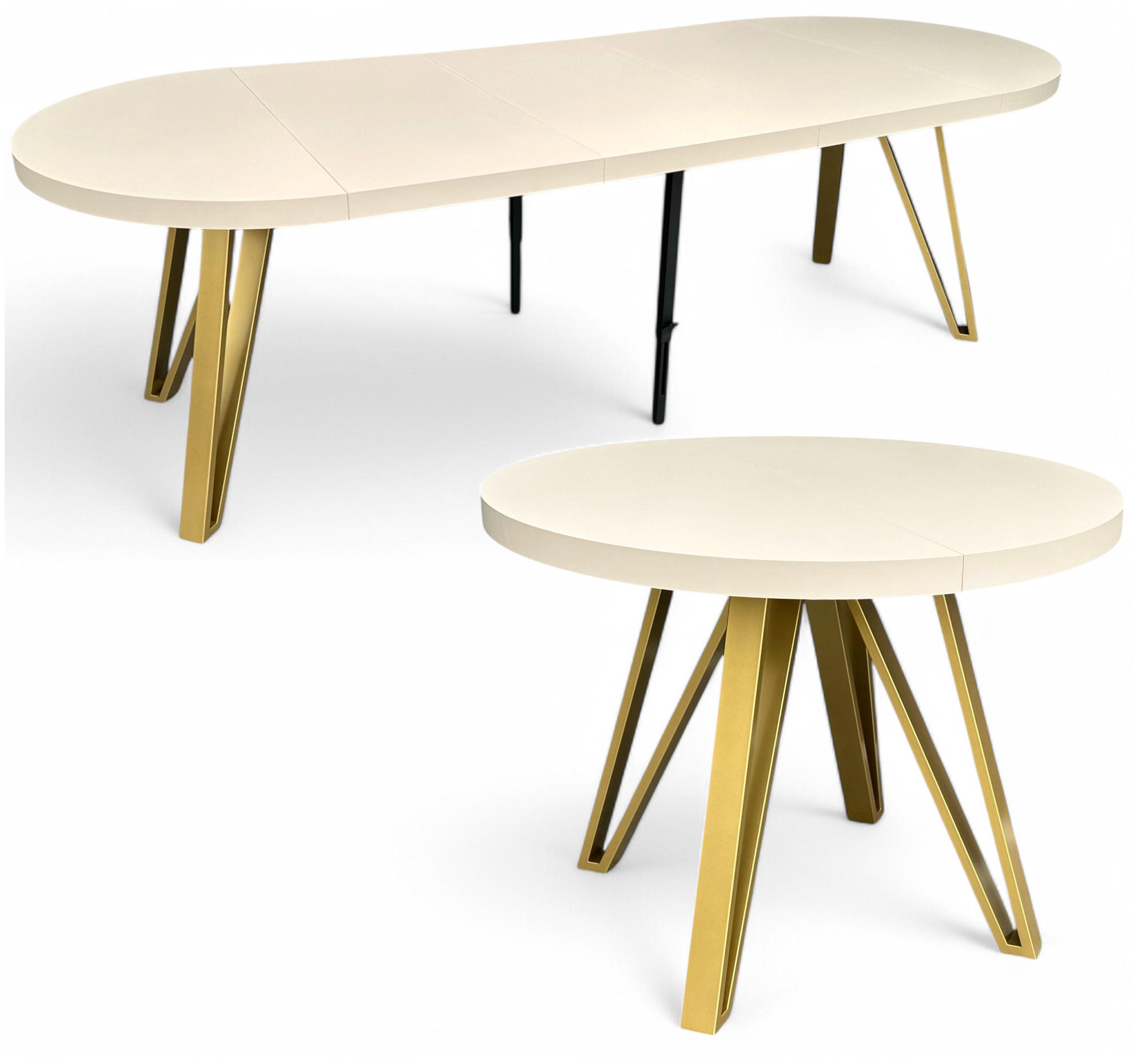 ESSTISCH rund ausziehbar 110/310/76 cm, Kaschmir, 54 cm Tischplatte + Industrial Metallgestell Gold - Kaschmir/Goldfarben, Holzwerkstoff/Metall (110/310/76cm) - Damale Möbel
