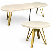 ESSTISCH rund ausziehbar 100/300/76 cm, Kaschmir, 54 cm Tischplatte + Industrial Metallgestell Gold - Kaschmir/Goldfarben, Holzwerkstoff/Metall (100/300/76cm) - Damale Möbel