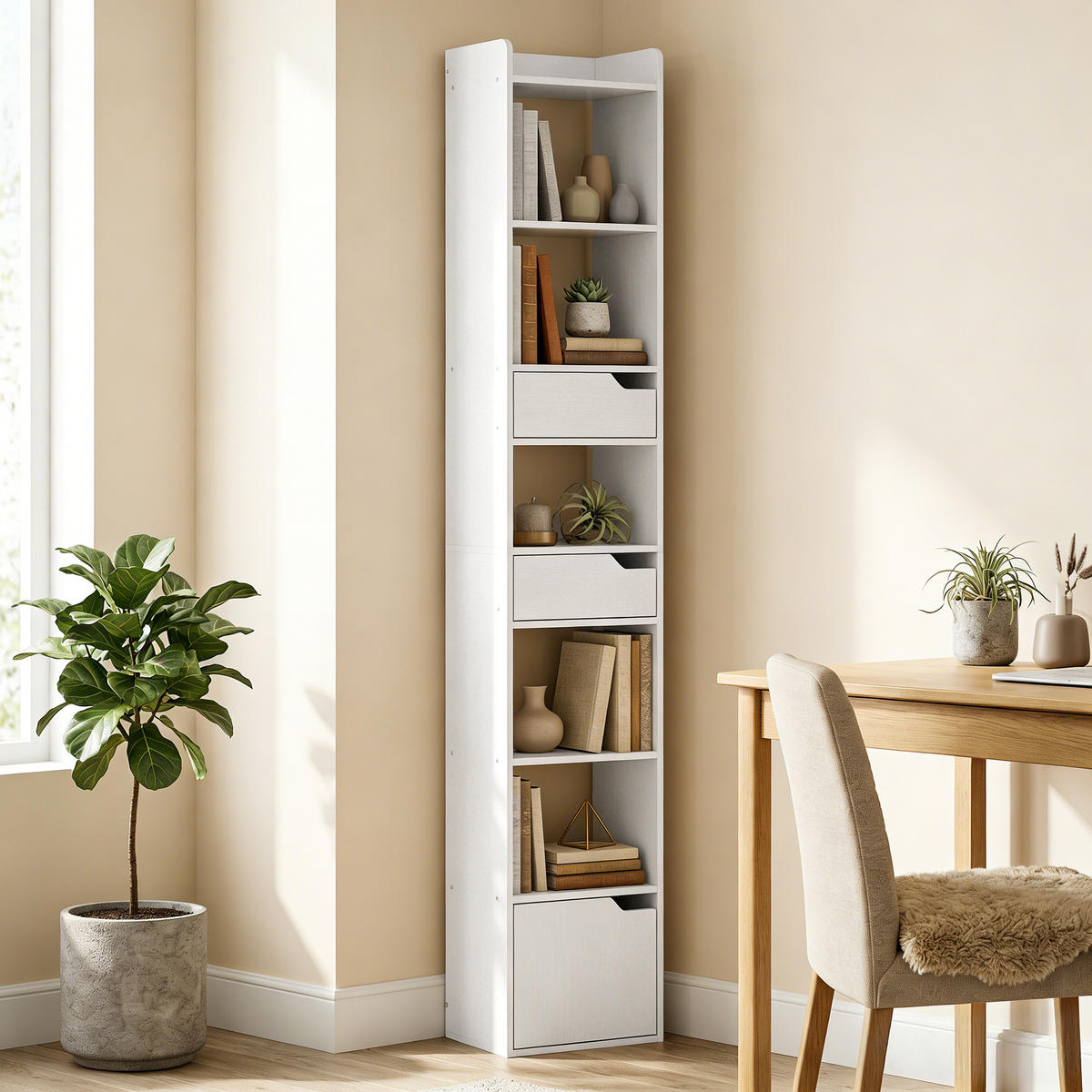AKTENREGAL DE-14518 schmal mit Tür und 2 Schubladen Weiß - Weiß, Holzwerkstoff (24/181.5/32cm) - ComfortXL