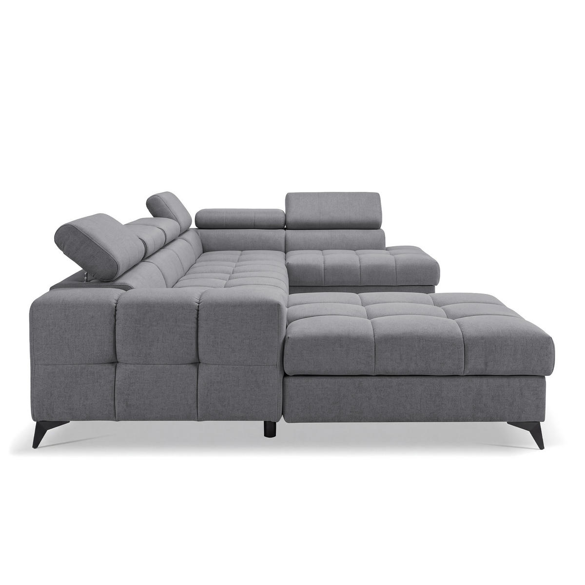 ECKSOFA PUDDING U Links mit Schlaffunktion 125x260 Velours Dunkelgrau - Dunkelgrau/Schwarz, Holz/Textil (203/350cm) - Muffo