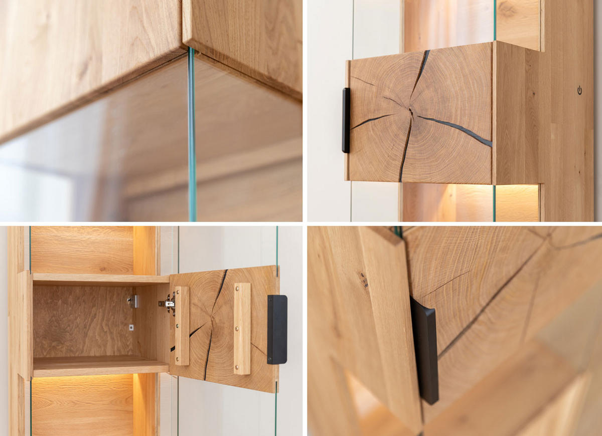 WOHNWAND Tirano 3er-Set Eiche Natur / Hirnholz - Eichefarben/Schwarz, Holz/Metall (326/147/39cm) - Feldmann-Wohnen