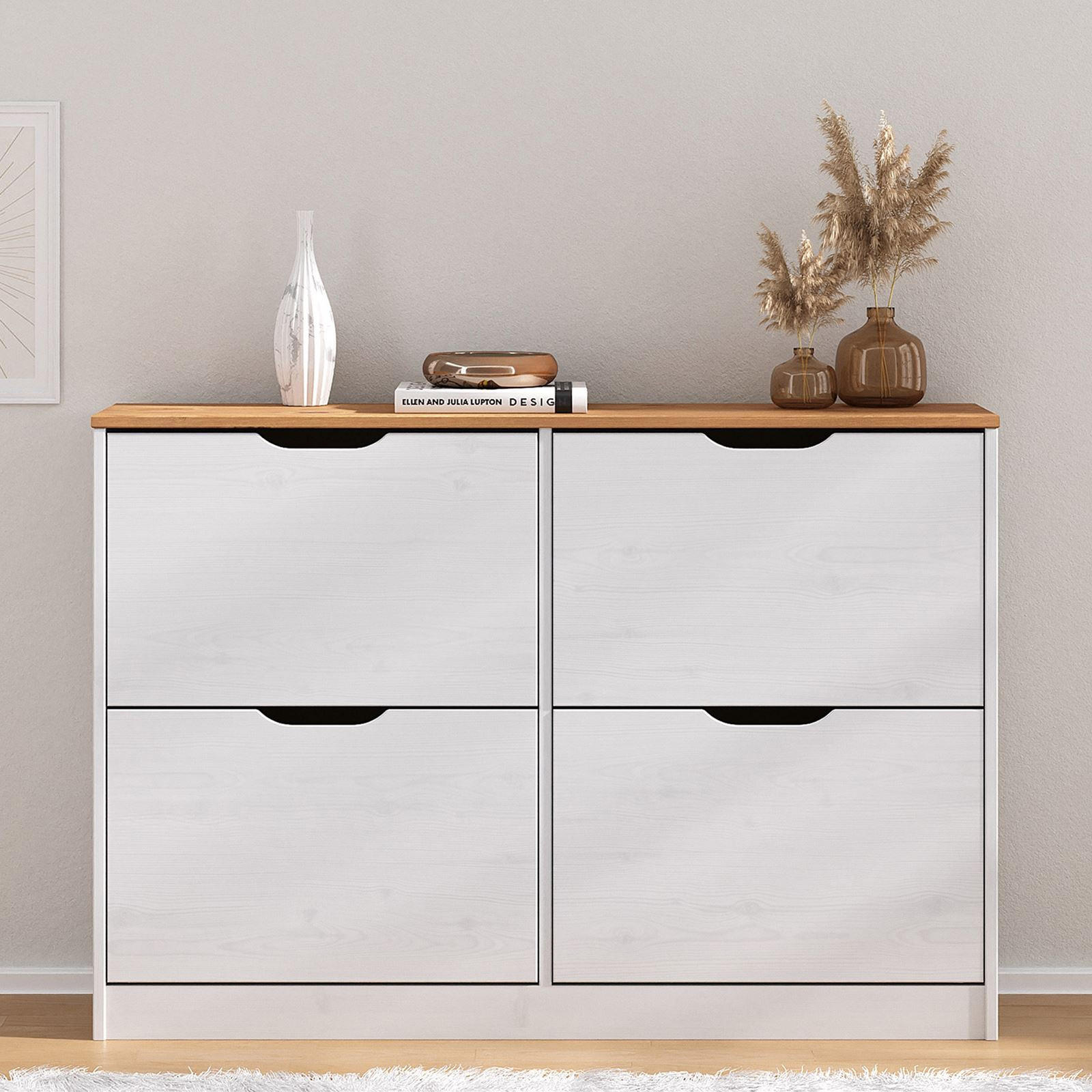 SCHUHSCHRANK BASIL - Weiß/Braun, Holz (115/79/25cm) - IDIMEX