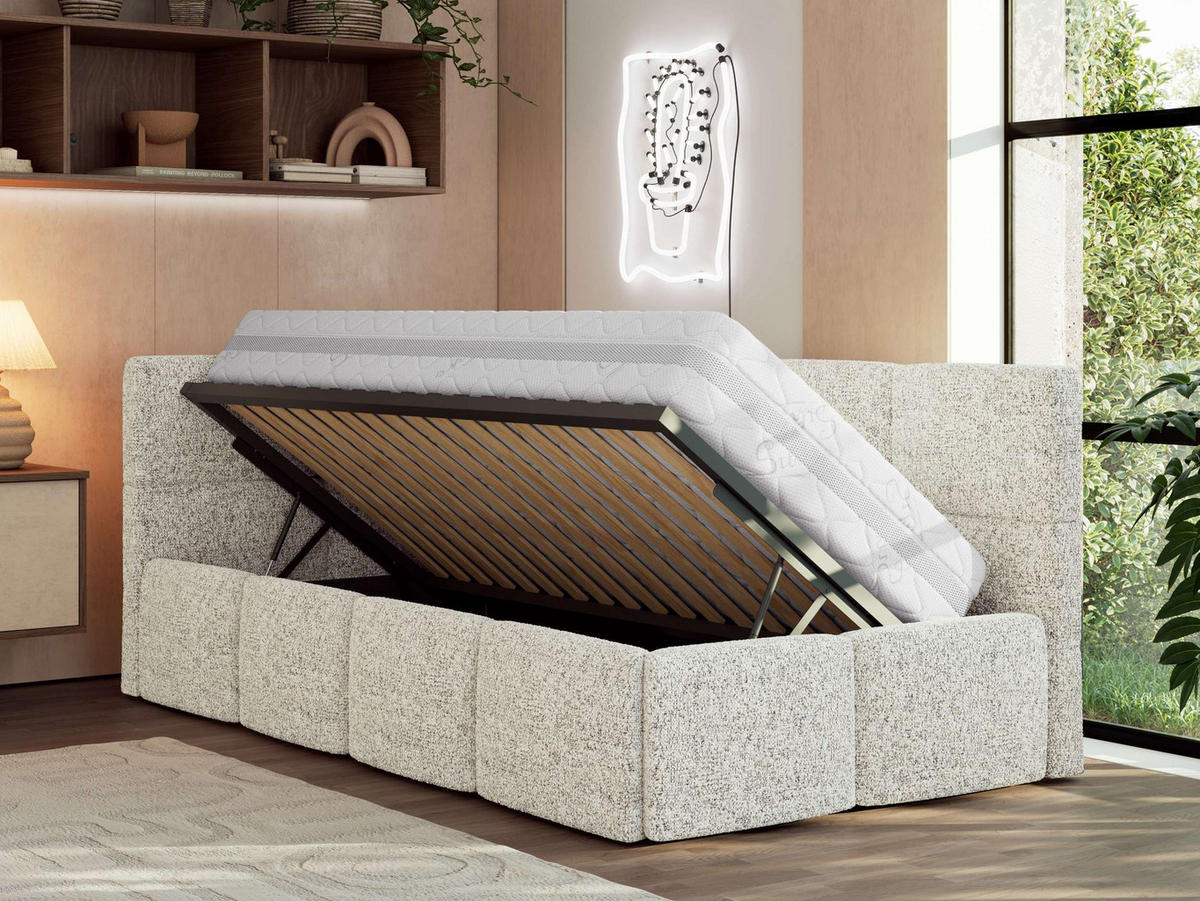 JUGENDBETT ARVO 90/200 - Beige Strukture - Multipocket-Matratze - Links Seite - Beige, Textil (90/200cm) - MKS