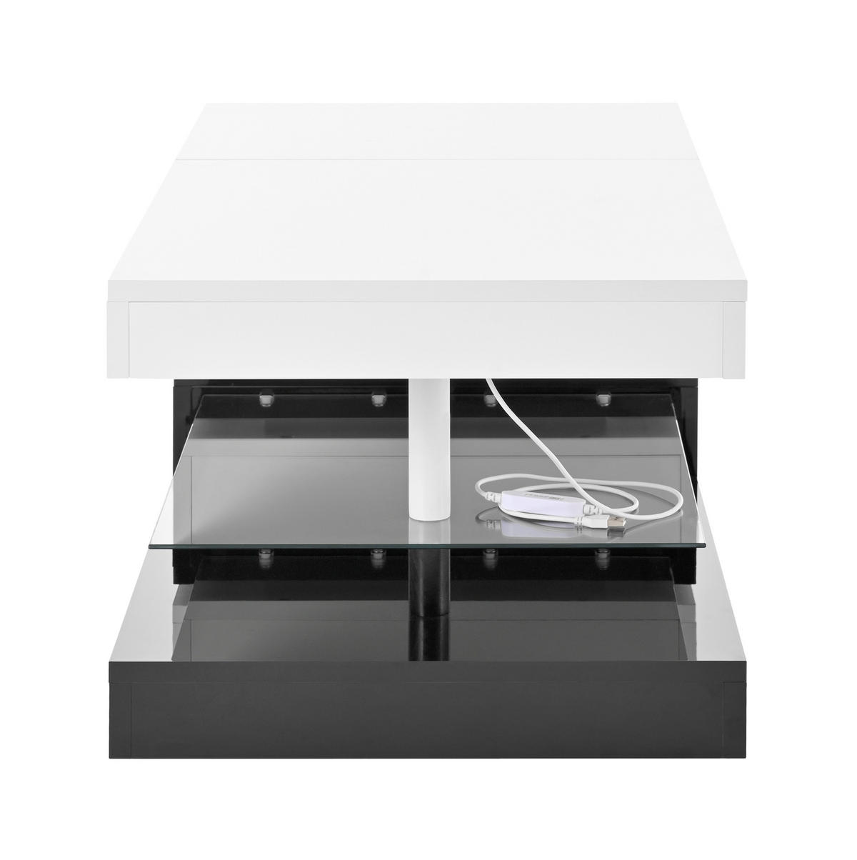 COUCHTISCH aus Holzwerkstoff und Glas 90x45x35,5 cm Schwarz/Weiß mit LED-Beleuchtung, APP- und Bluetooth-Steuerung - Weiß, Holzwerkstoff (90/45/35.5cm) - Modfu
