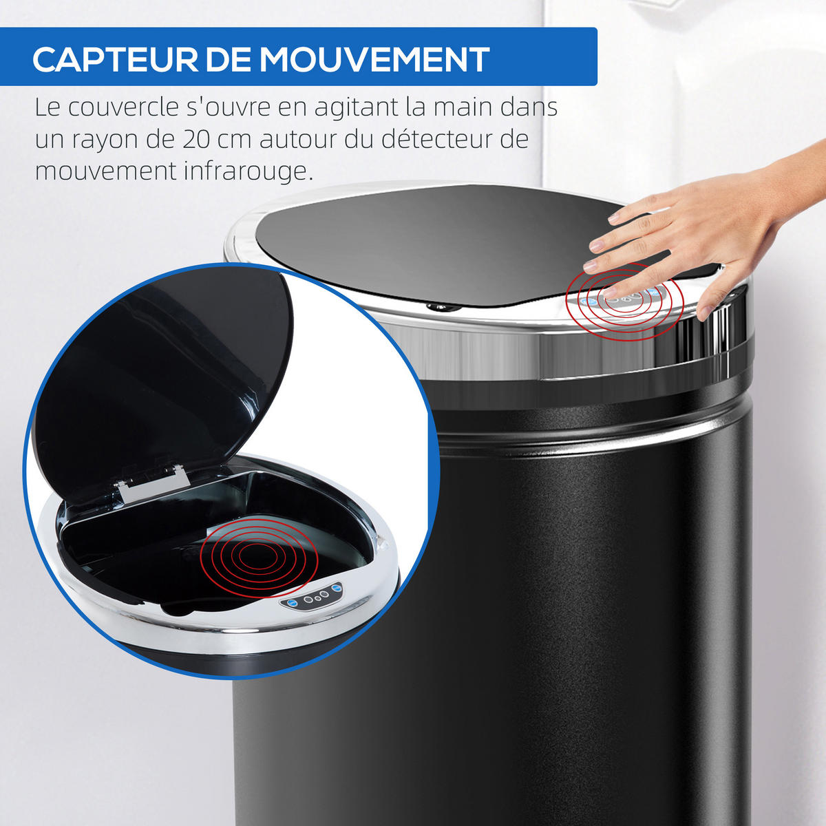 MÜLLEIMER DE-17648 Automatisch mit Sensor & 42L Schwarz - Schwarz, Metall (30.5/68/30.5cm) - ComfortXL