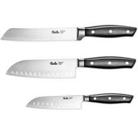 MESSERSET 3-tlg -Profi- Küchenmesser Set mit Santokumesser 130mm & 165mm, Brotmesser 180 mm, Edelstahl, Kullenschliff, Kochmesser - Silberfarben/Schwarz, Kunststoff/Metall - Fissler
