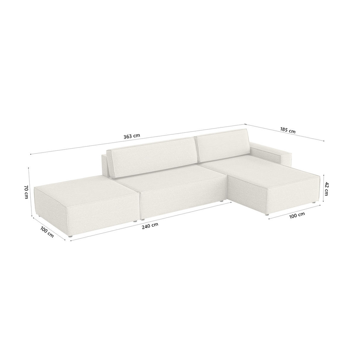 ECKSOFA Lummo La mit Schlaffunktion, Beige - Beige, Textil (363/185cm) - Fedve