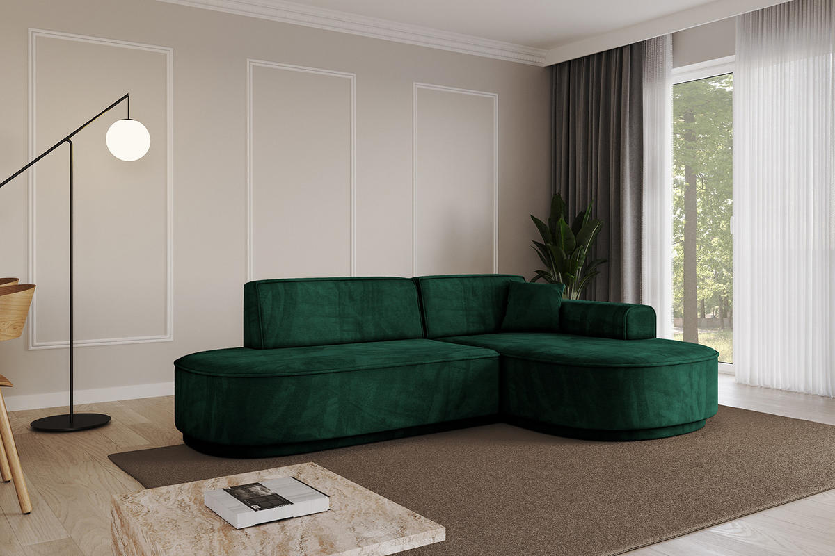 ECKSOFA Ottomane Rechts MARI-L1-v3 - 232x163x81 cm Grün Velours - Schwarz/Grün, Holzwerkstoff/Kunststoff (232/163cm) - ALTDECOR