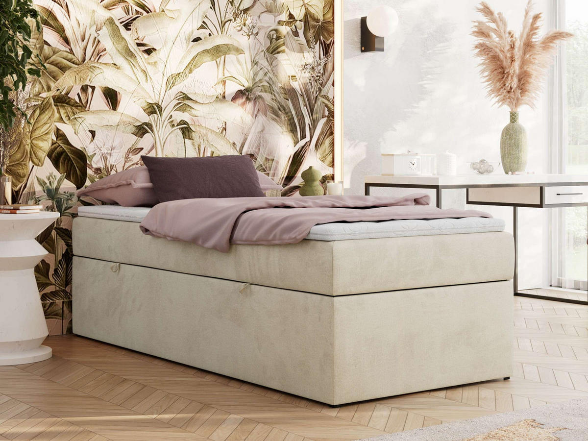 BOXBETT ZERO 90/200 - Beige Velvet - H3 - Topper T25 - Beige, Textil (90/200cm) - MKS