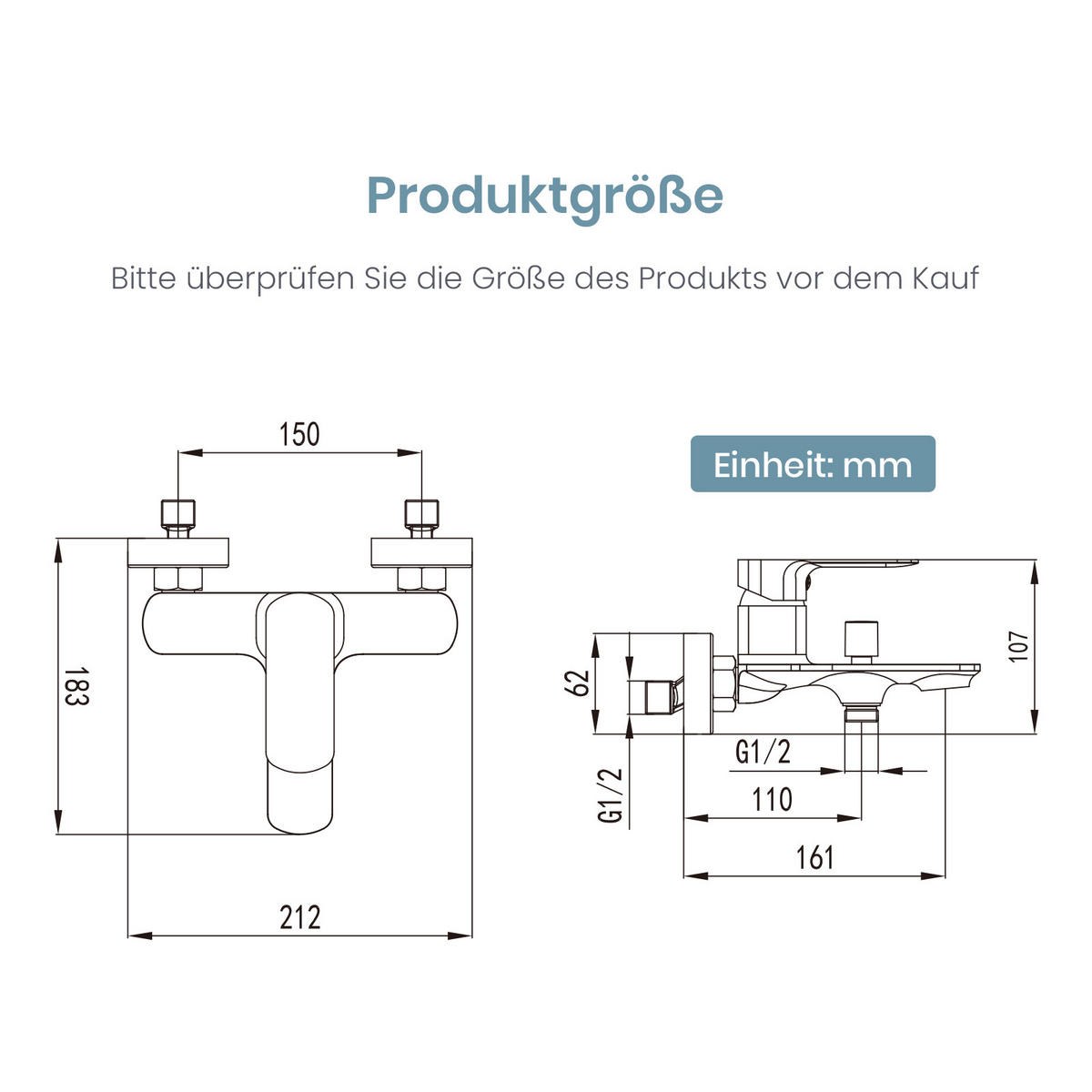 DUSCHARMATUR Schwarz Matt 21,2/18,3 cm - Schwarz, Metall (18/11/21cm) - EMKE