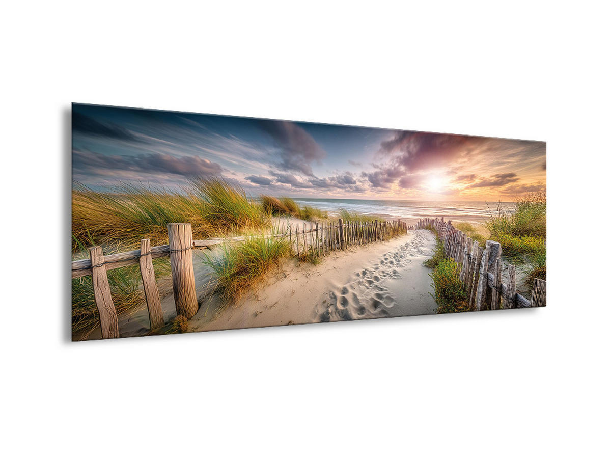 GLASBILD 80x30 cm Sonnenuntergand am Strand - Gelb, Glas (80/30cm) - artissimo