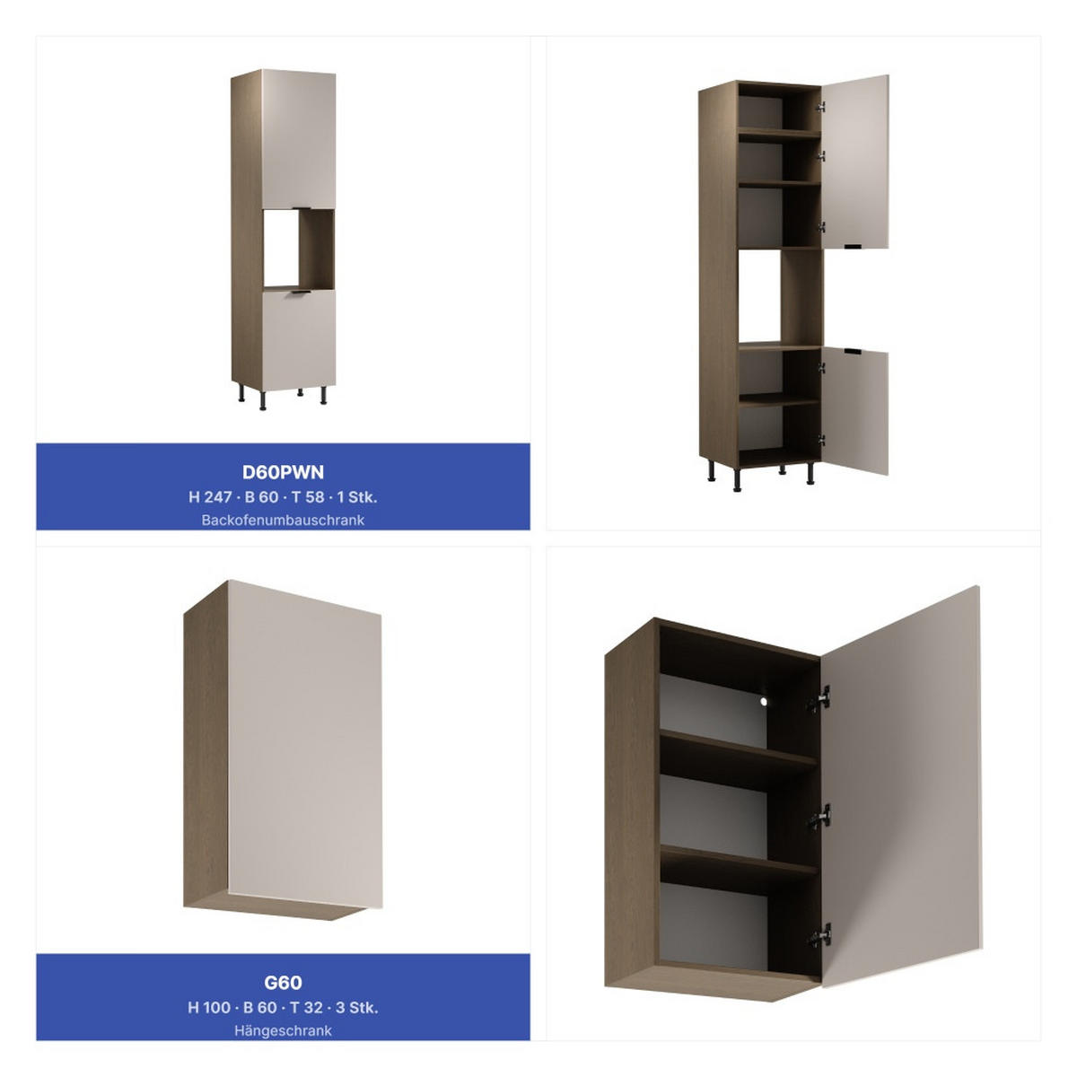 KÜCHENZEILE 300 cm - Sorento KS1-M300 - in Beige/Dunkle Eiche - Eichefarben/Beige, Holz (300/247/58cm)
