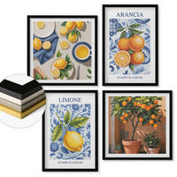 WANDBILDER 4er-Set - 50x50 cm & 40x60 cm Schwarzer Rahmen - Illustrationen von Zitrusfrüchten - Schwarz, Kunststoff (50/50cm) - ArtPrintCave